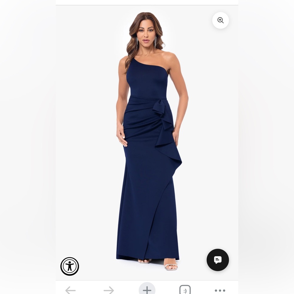 Xscape One-Shoulder Navy Gown